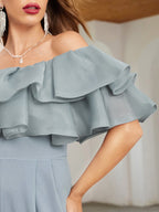 Privé Off Shoulder Layered Ruffle Detail Palazzo Jumpsuit shein