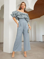 Privé Off Shoulder Layered Ruffle Detail Palazzo Jumpsuit shein