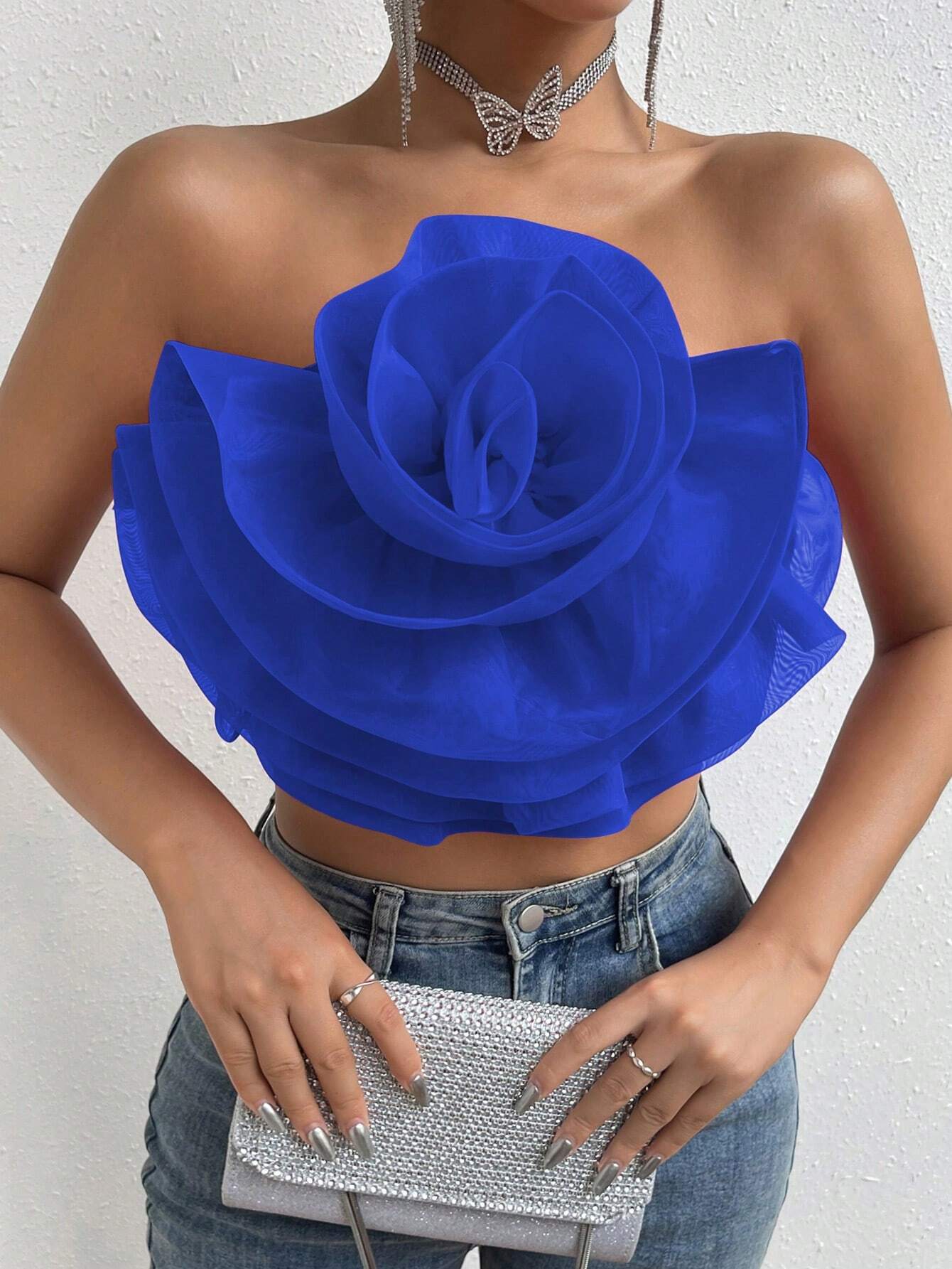 Privé Flower Decor Crop Tube Top Shein