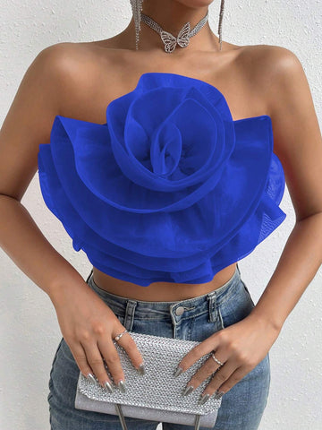 Privé Flower Decor Crop Tube Top Shein