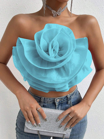 Privé Flower Decor Crop Tube Top Shein