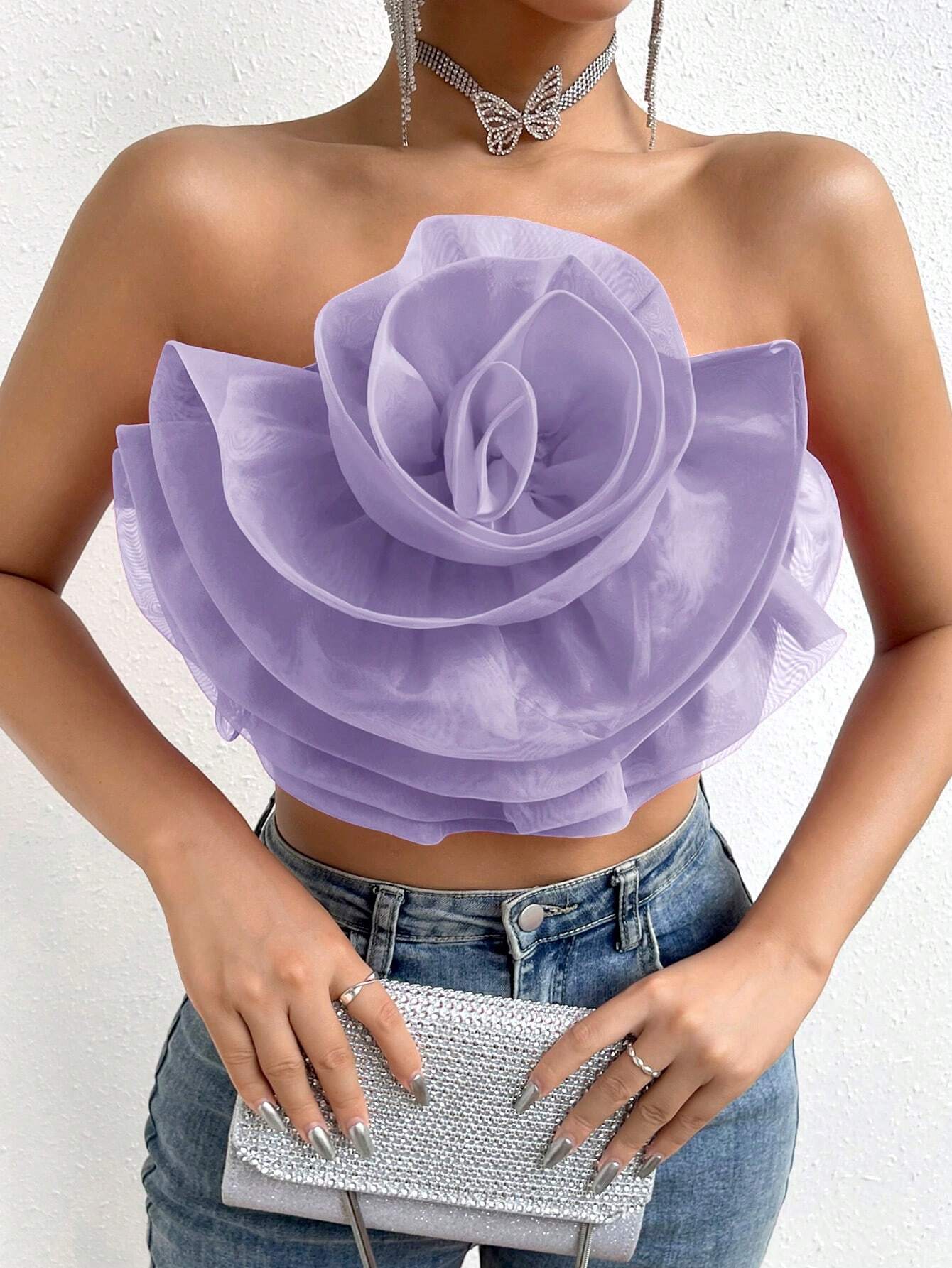 Privé Flower Decor Crop Tube Top Shein