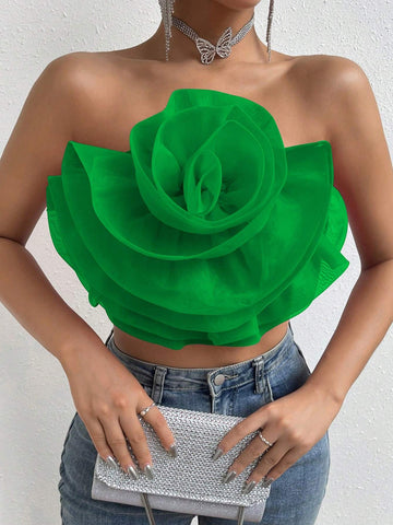 Privé Flower Decor Crop Tube Top Shein