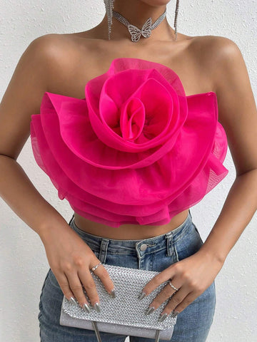 Privé Flower Decor Crop Tube Top Shein