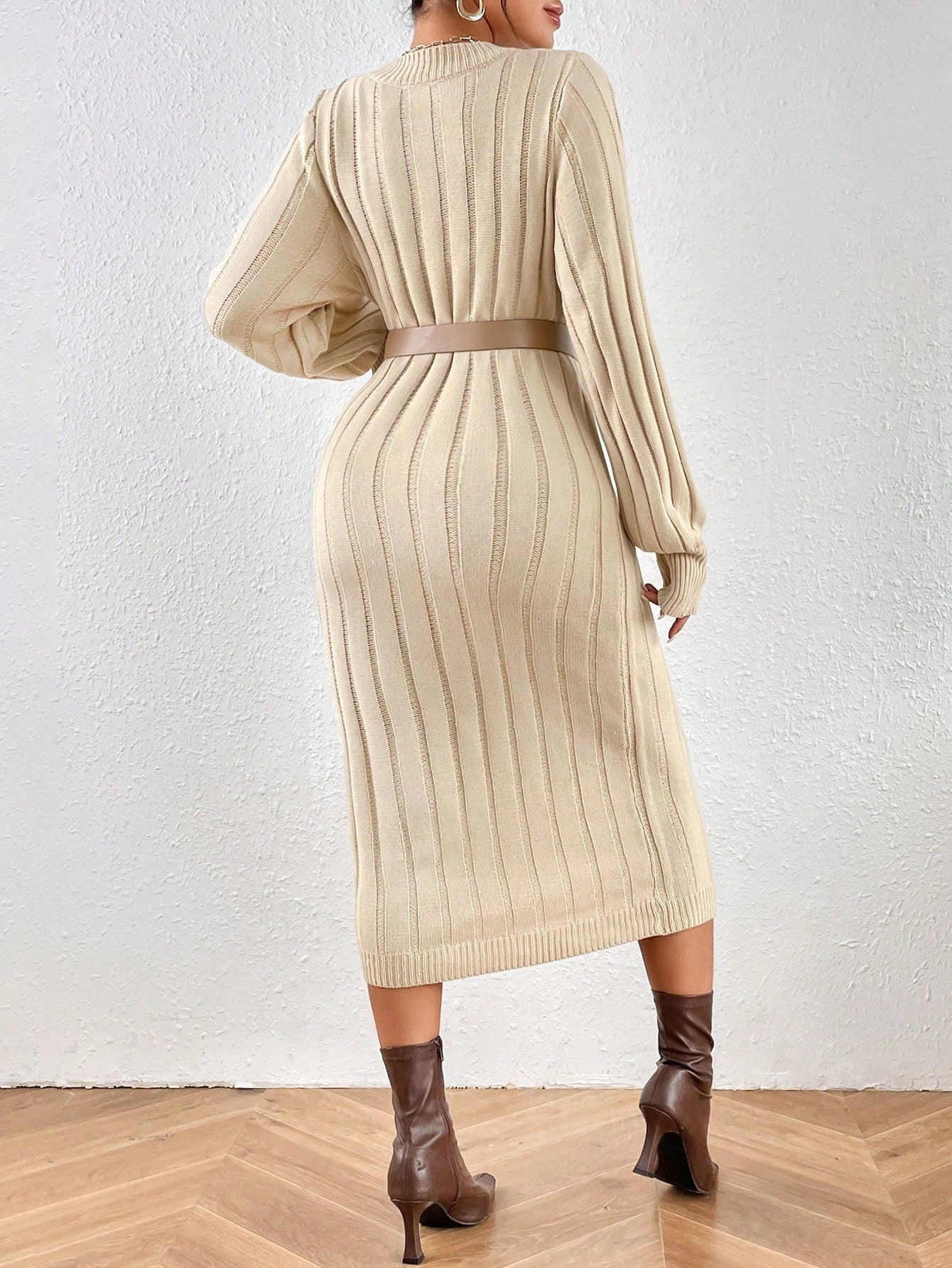 Privé Solid Ribbed Knit Sweater Dress Without Belt Shein