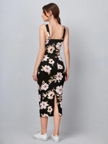 Privé Split Hem Floral Dress Shein