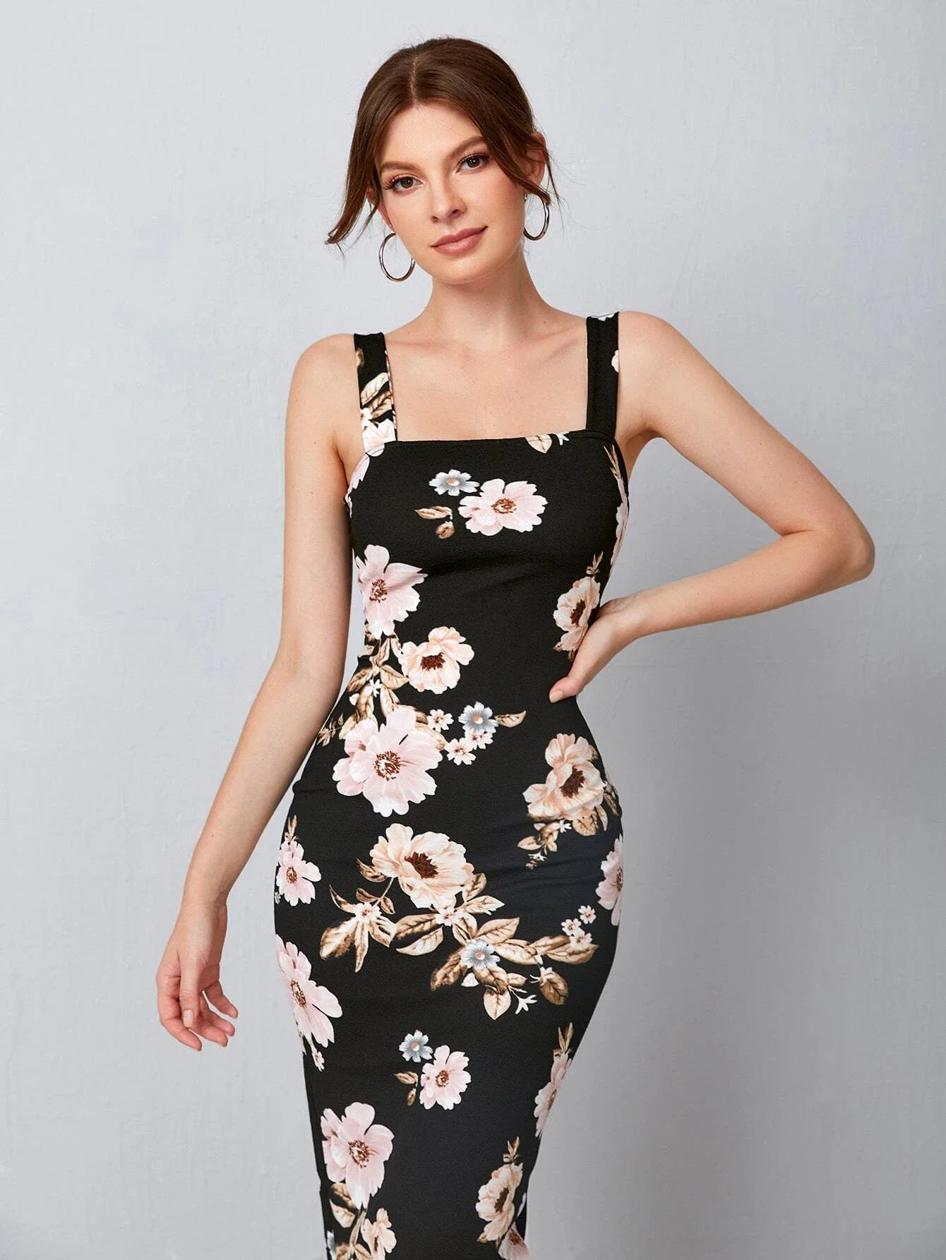 Privé Split Hem Floral Dress Shein