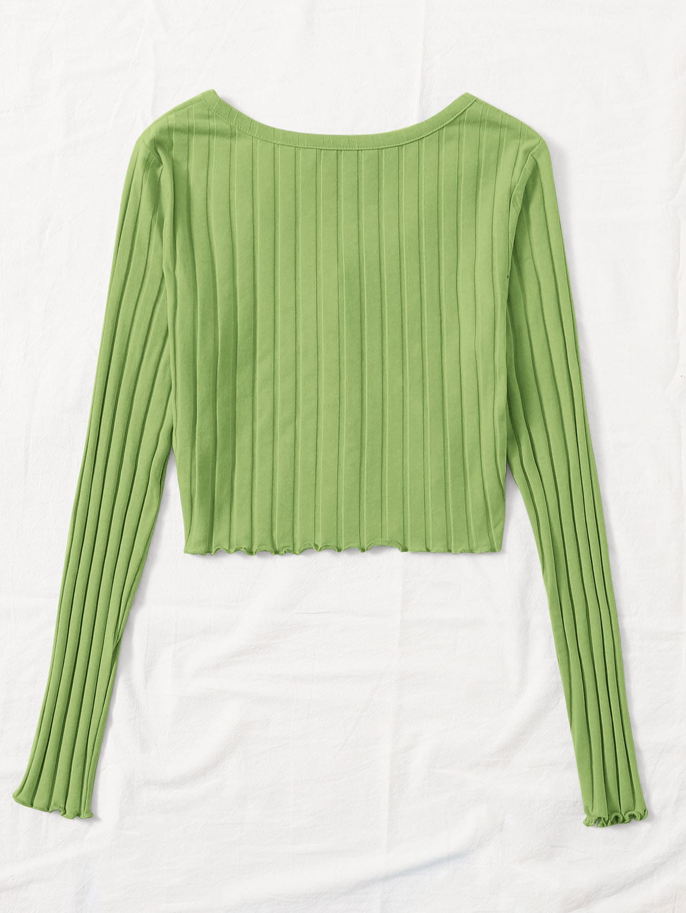 Qutie Button Front Lettuce Trim Rib-knit Tee Shein