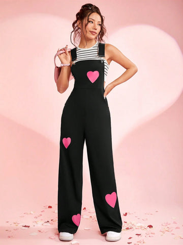 Qutie Heart Pattern Jumpsuit Shein