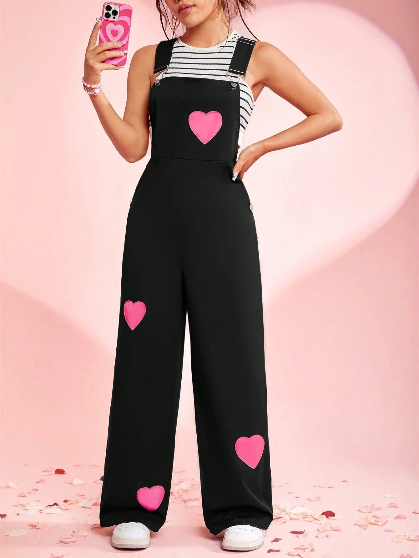 Qutie Heart Pattern Jumpsuit Shein