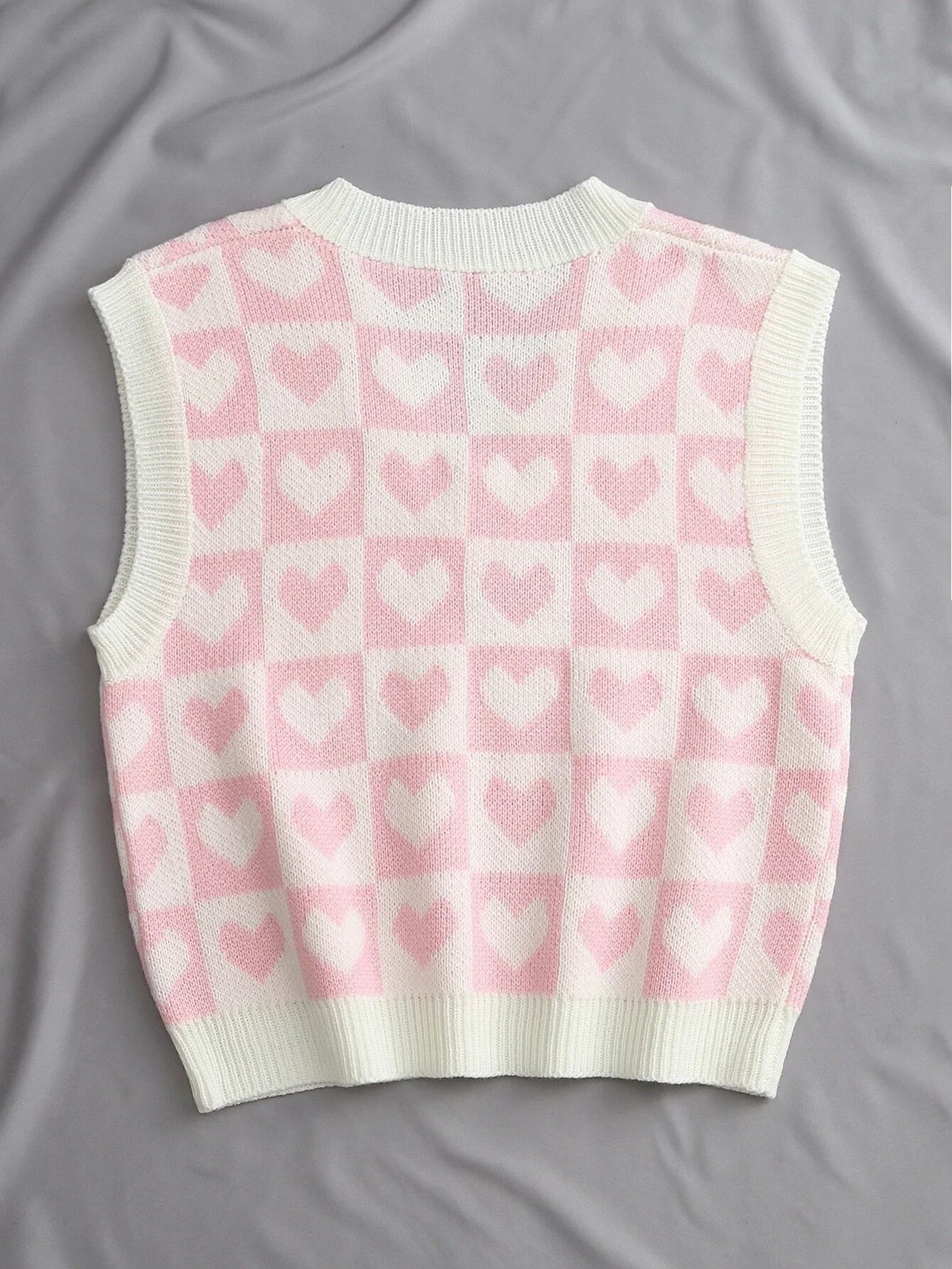 Qutie Heart & Checker Pattern Sweater Vest Shein