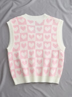 Qutie Heart & Checker Pattern Sweater Vest Shein