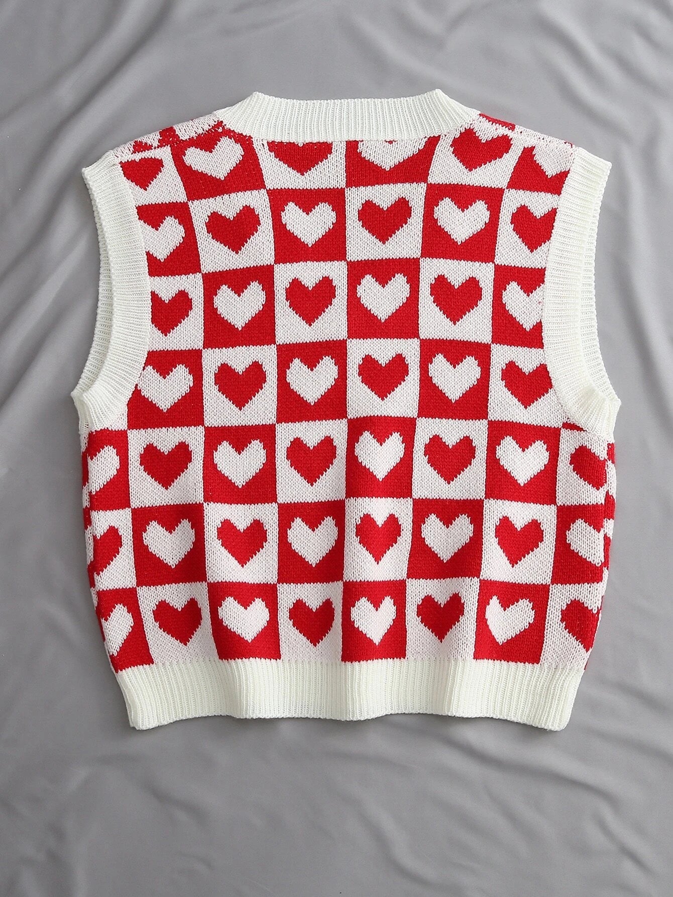 Qutie Heart & Checker Pattern Sweater Vest Shein