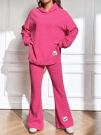 Qutie Letter Patched Drop Shoulder Hoodie & Flare Leg Pants Shein