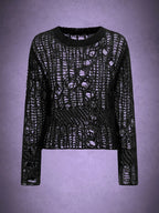 ROMWE Goth Solid Sheer Hollow Out Sweater Shein