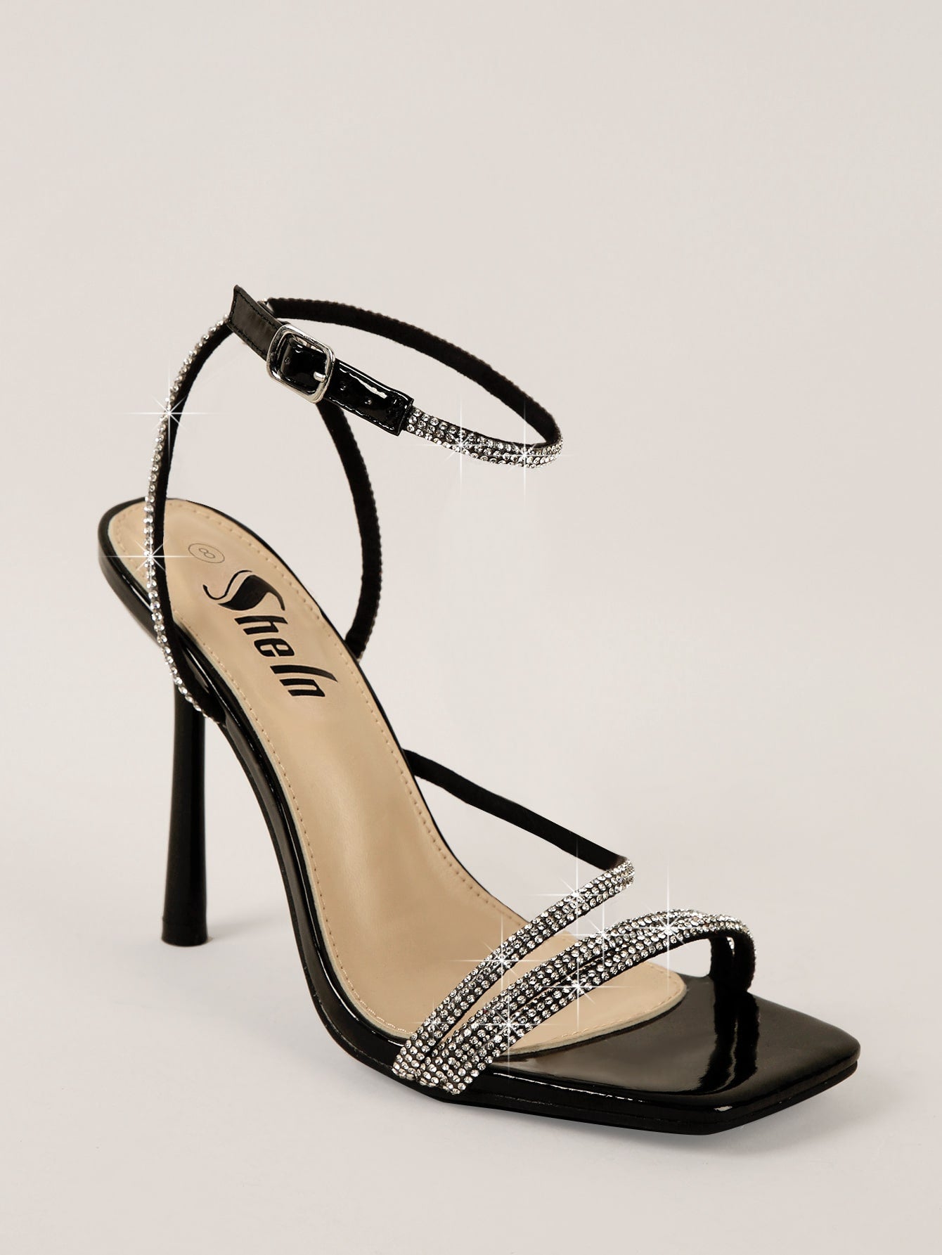 Rhinestone Decor Stiletto Heeled Ankle Strap Sandals shein