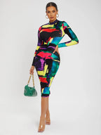 SXY Colorblock Split Hem Back Bodycon Dress Shein