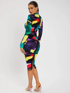 SXY Colorblock Split Hem Back Bodycon Dress Shein