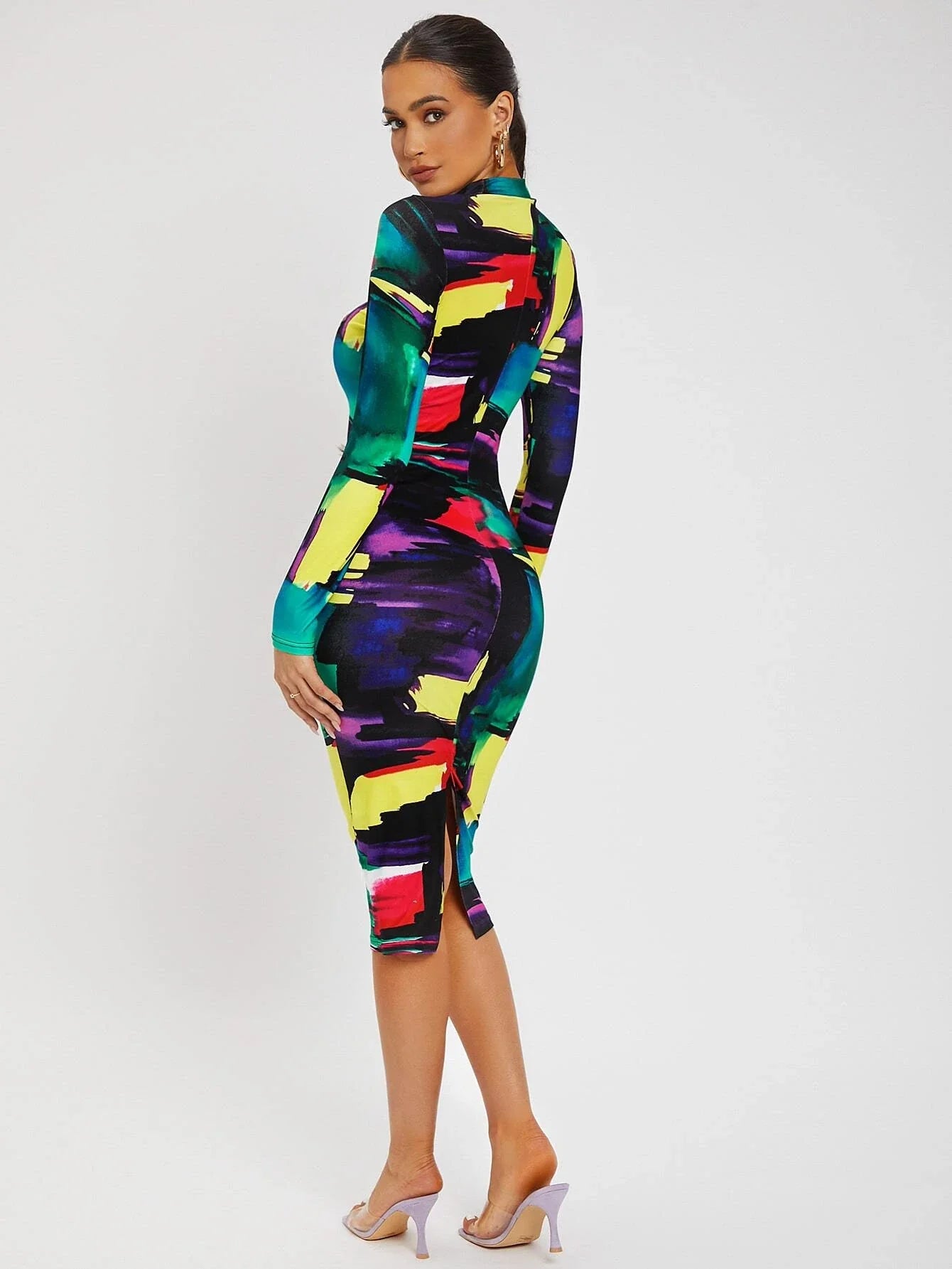 SXY Colorblock Split Hem Back Bodycon Dress Shein