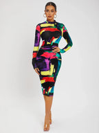 SXY Colorblock Split Hem Back Bodycon Dress Shein