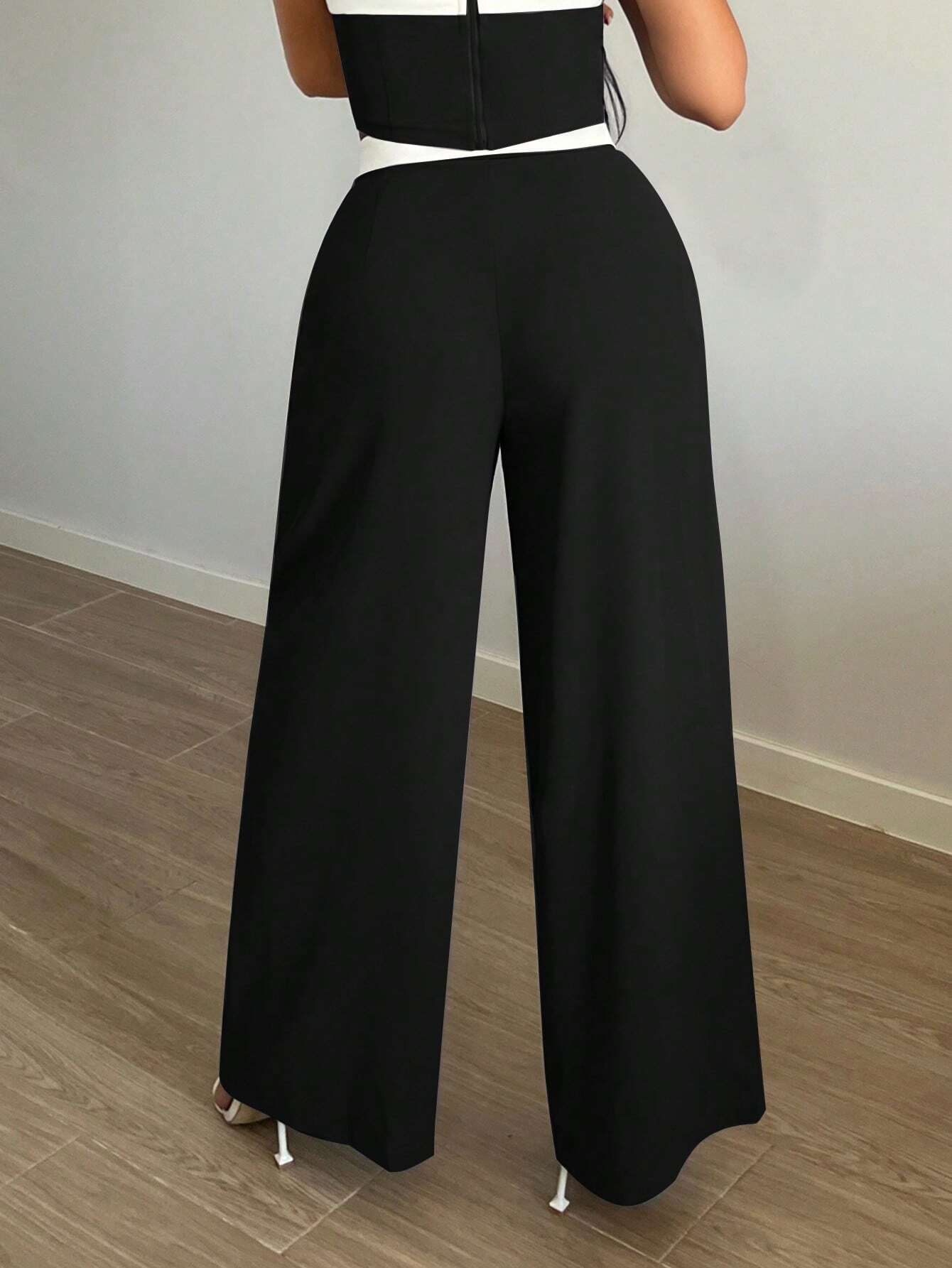 SXY Contrast Trim Wide Leg Suit Pants Shein