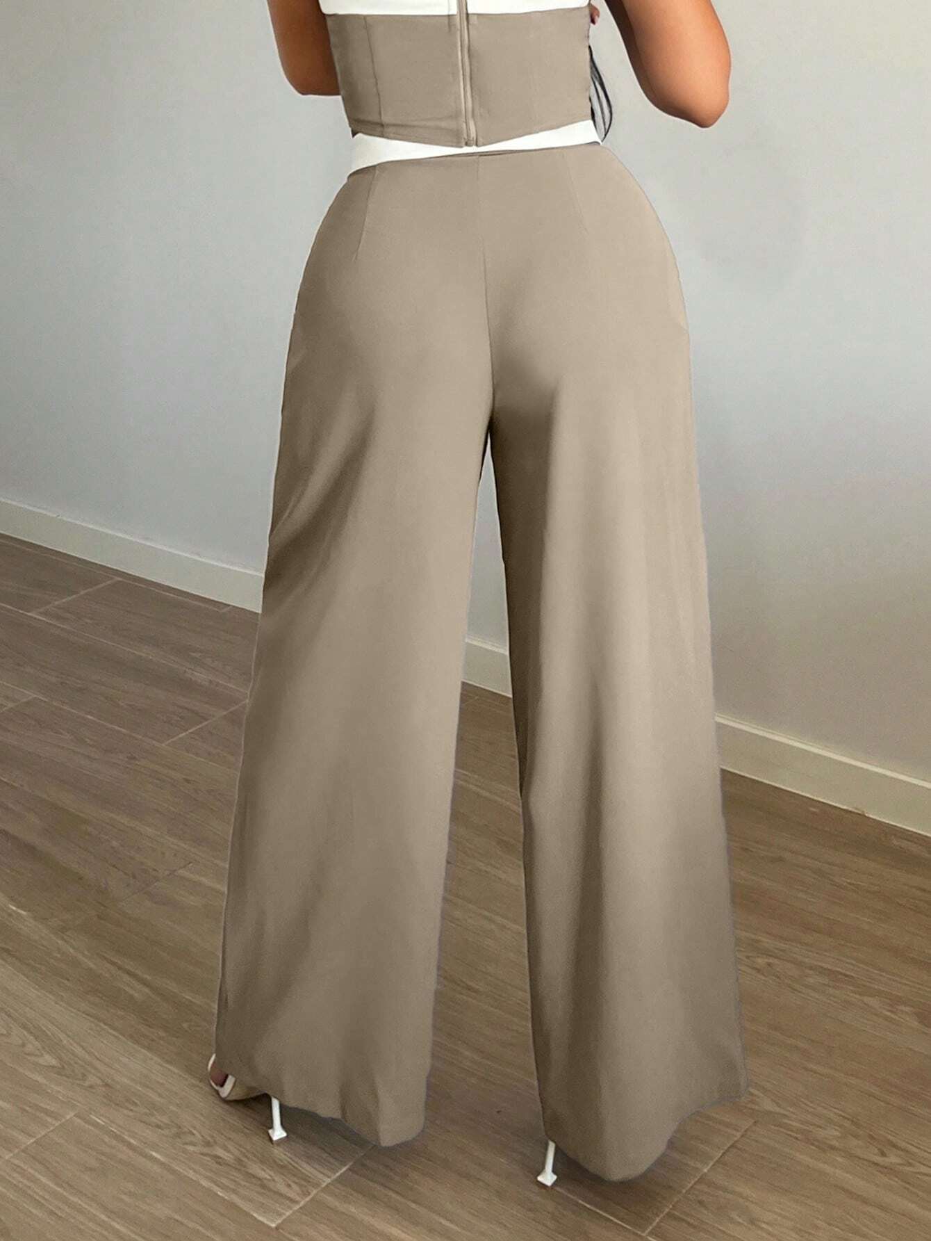 SXY Contrast Trim Wide Leg Suit Pants Shein