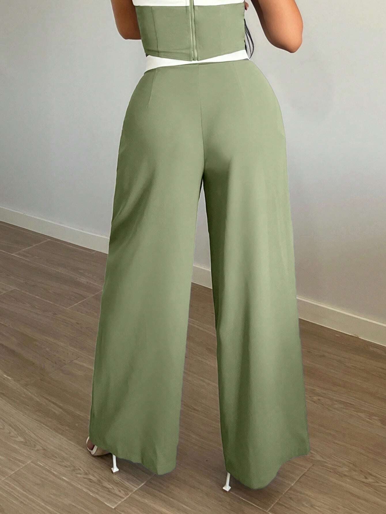 SXY Contrast Trim Wide Leg Suit Pants Shein