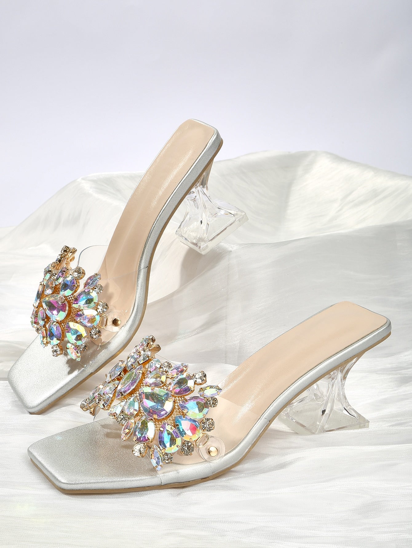 Sculptural Heeled Glamorous Mule Sandals shein