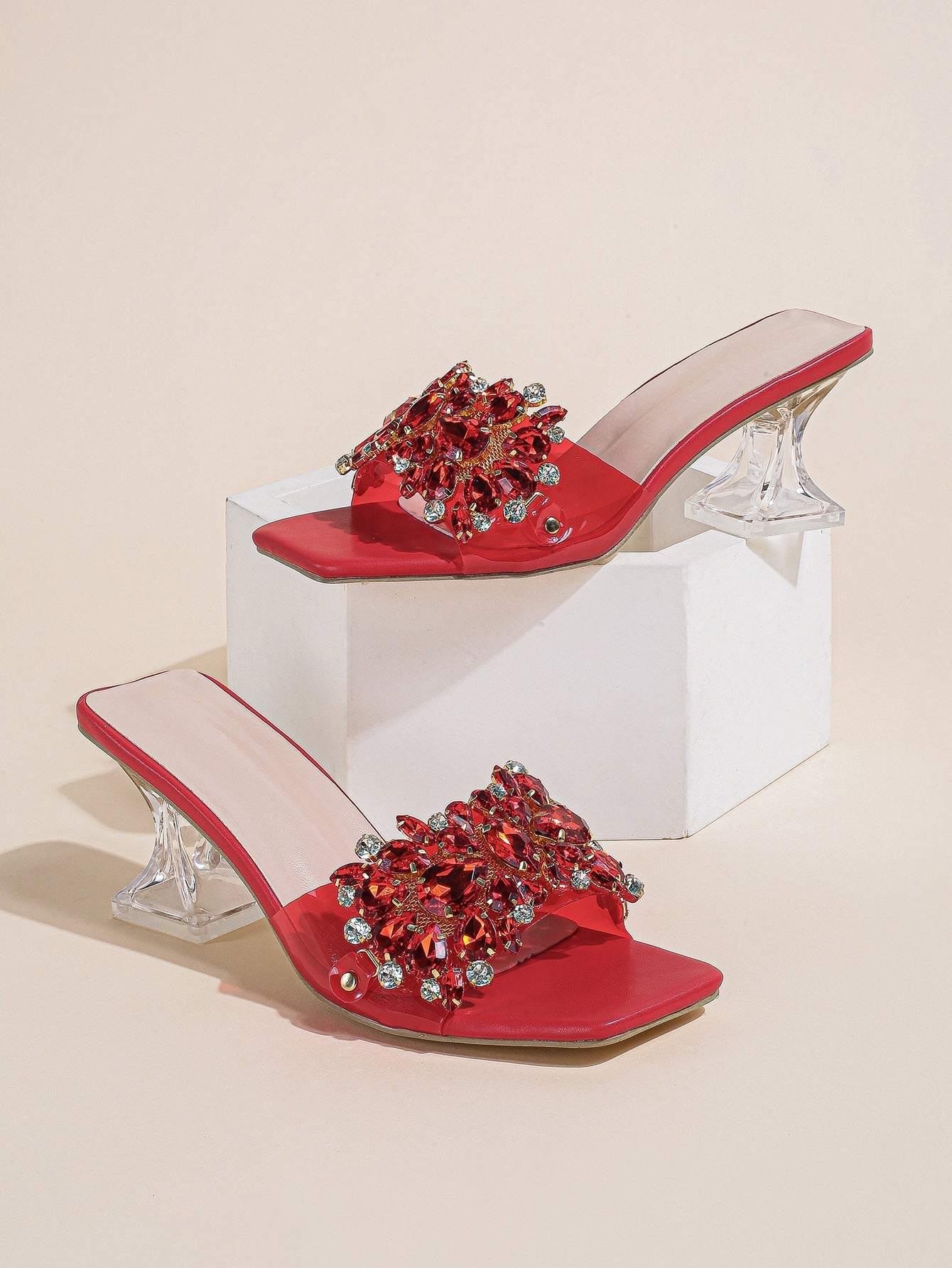 Sculptural Heeled Glamorous Mule Sandals shein