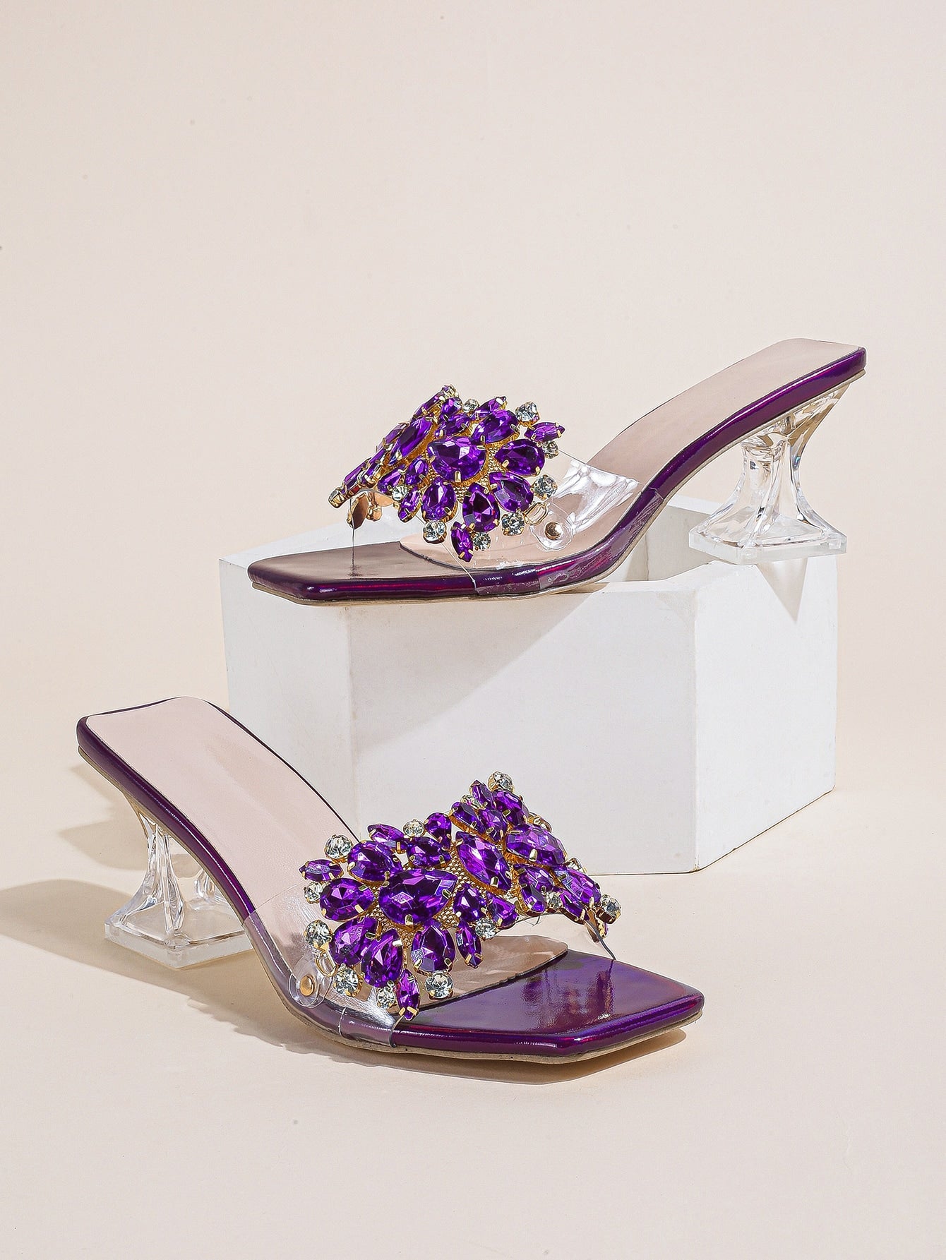 Sculptural Heeled Glamorous Mule Sandals shein