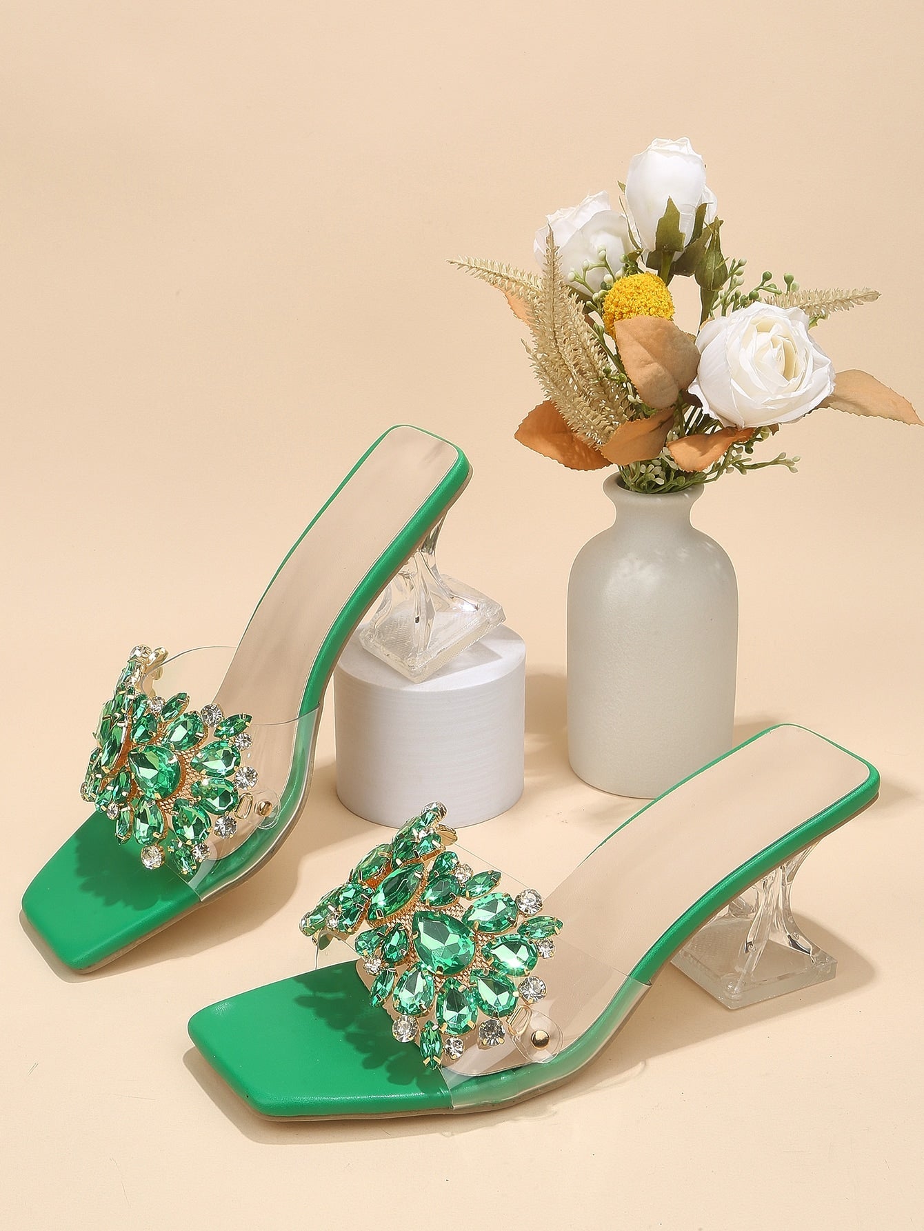 Sculptural Heeled Glamorous Mule Sandals shein