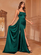 Split Thigh Satin Prom Dress Shein