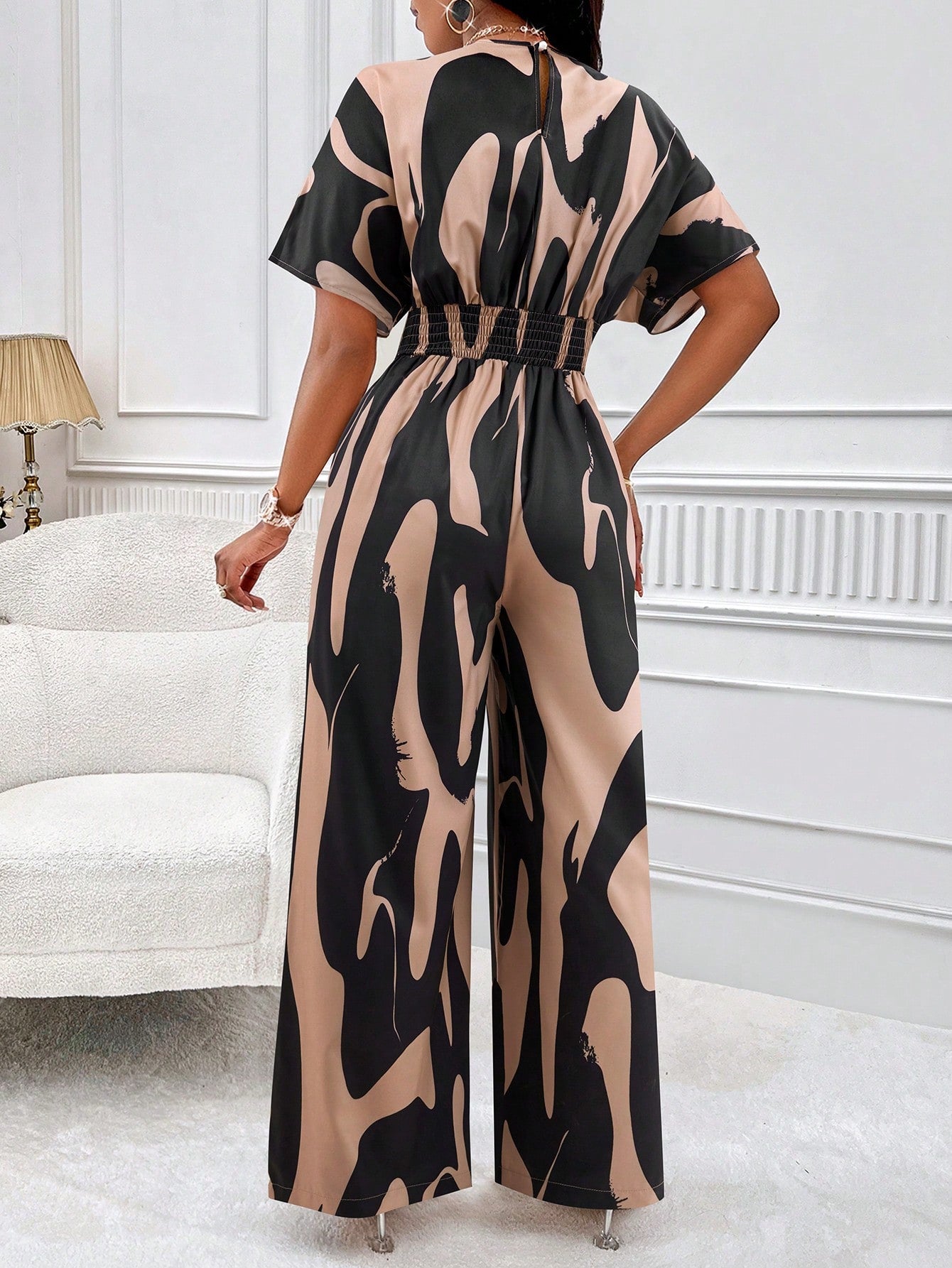 Unity Allover Print Batwing Sleeve Belted Jumpsuit shein