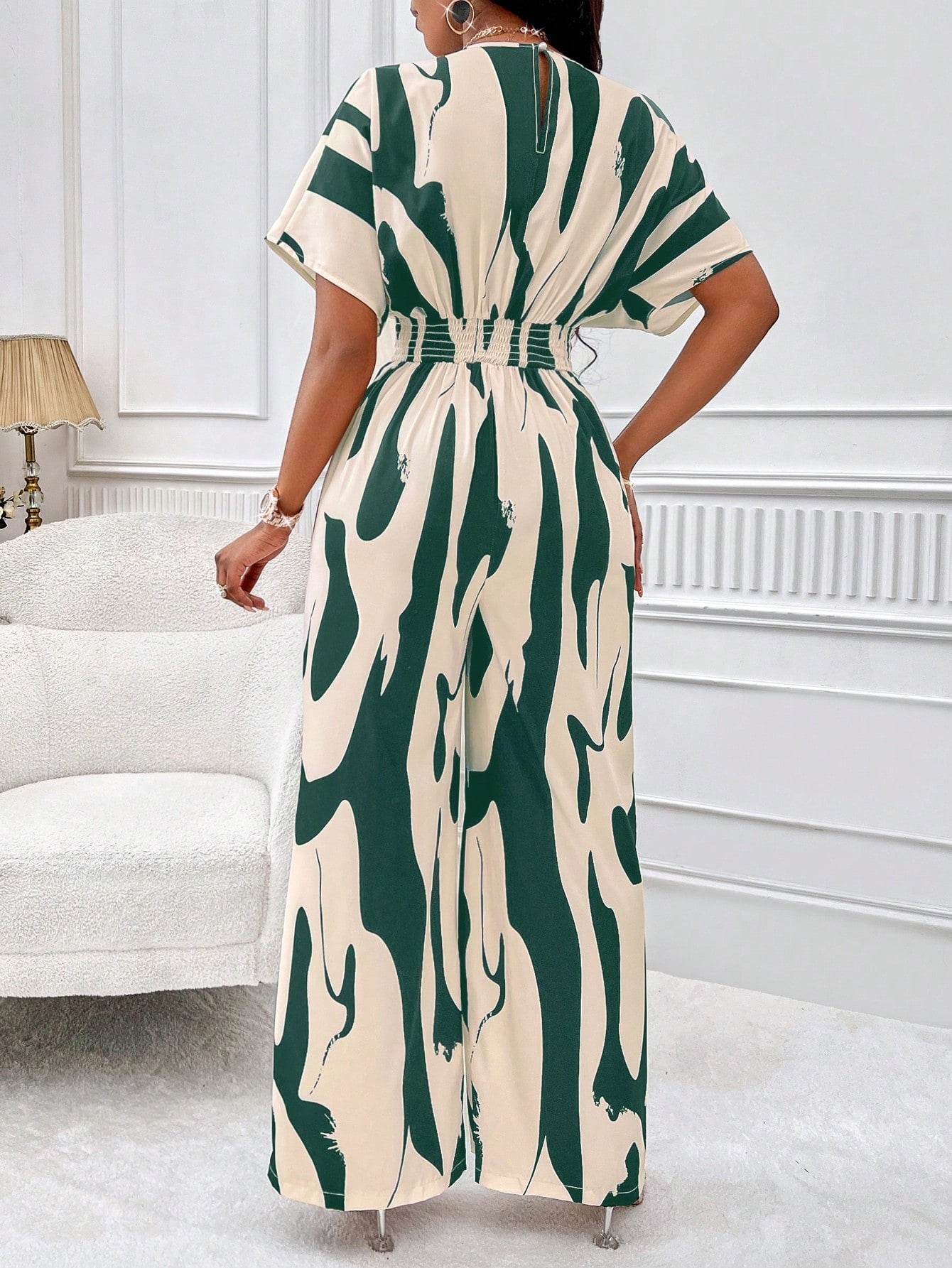 Unity Allover Print Batwing Sleeve Belted Jumpsuit shein