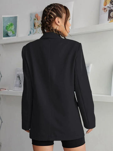 Unity Lapel Neck Flap Detail Single Button Blazer Shein