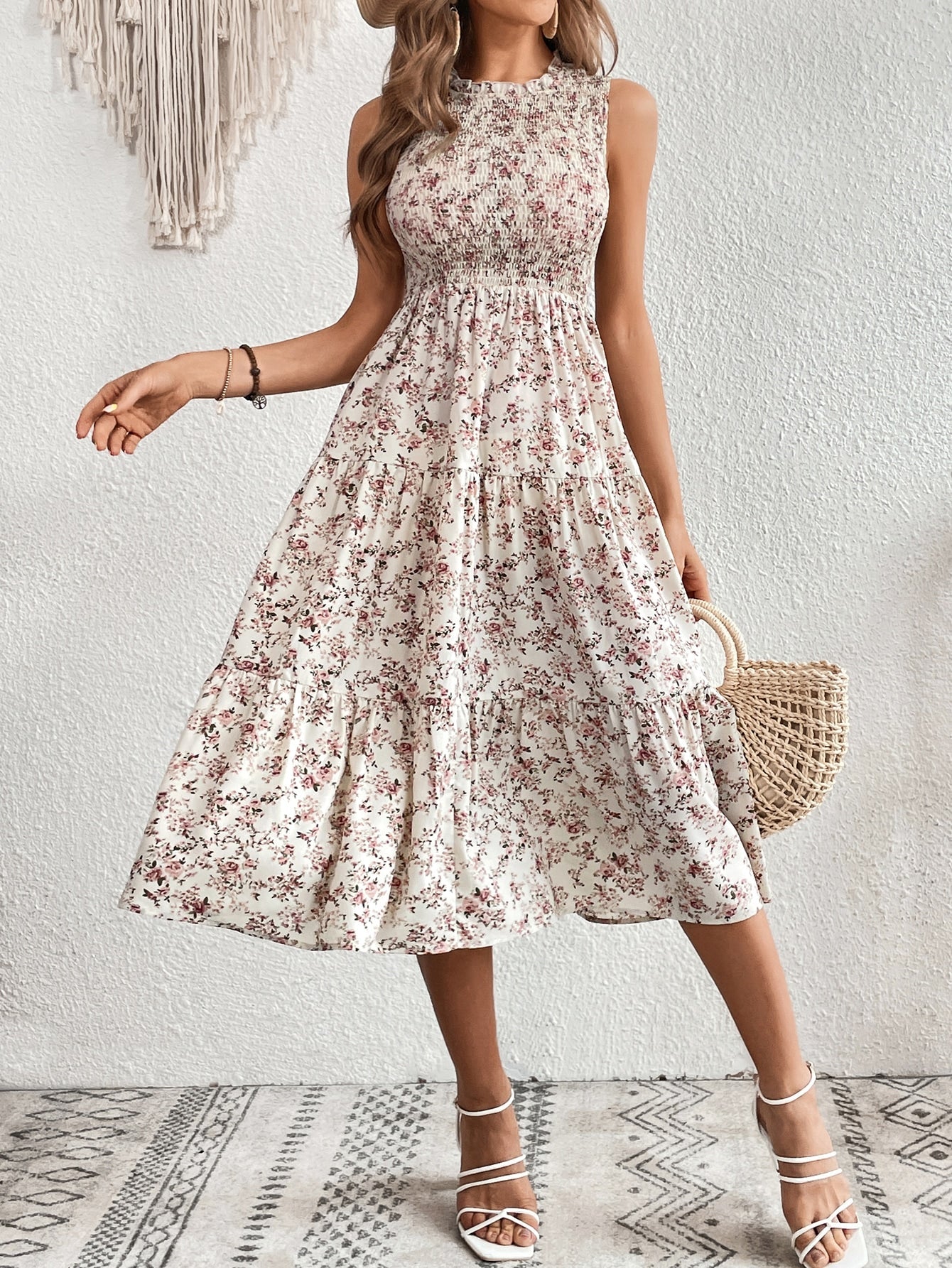 VCAY Ditsy Floral Print Ruffle Hem Dress Shein