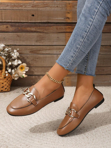 Women Chain Decor Square Toe Flats Shein