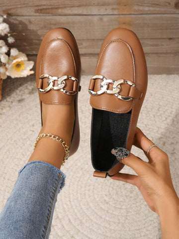 Women Chain Decor Square Toe Flats Shein