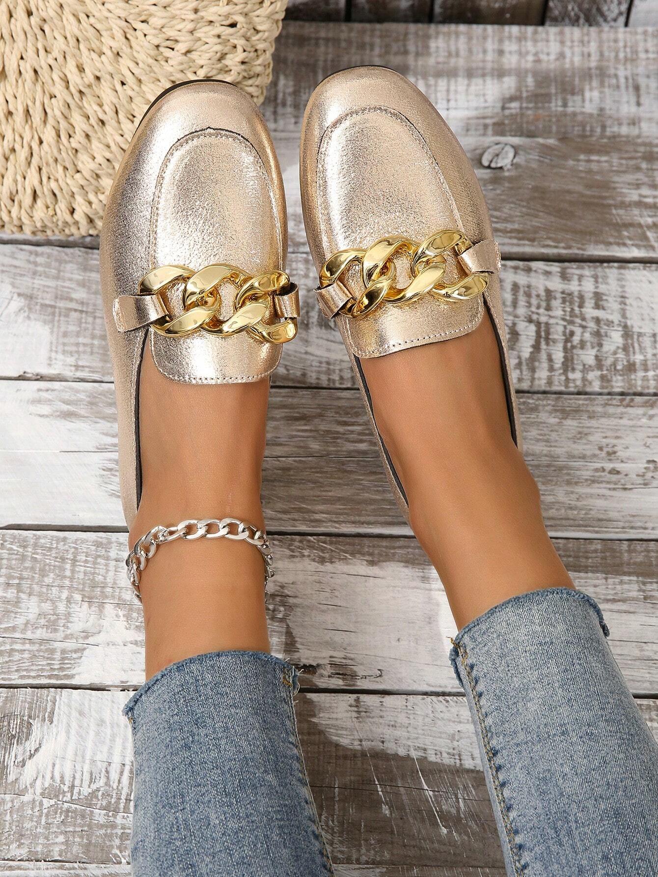 Women Chain Decor Square Toe Flats Shein