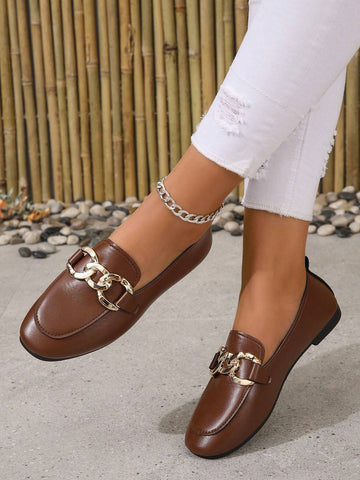 Women Chain Decor Square Toe Flats Shein