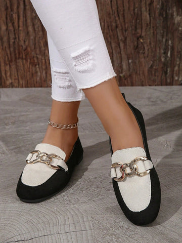 Women Chain Decor Square Toe Flats Shein