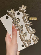10pcs/pack Women's Pearl & Rhinestone Decor Half Hair Up Claw Clip Shein