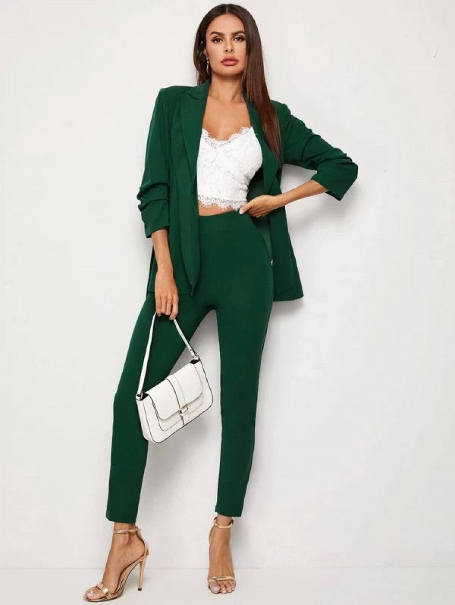 Adjustable Belted Blazer & Pants Set Shein