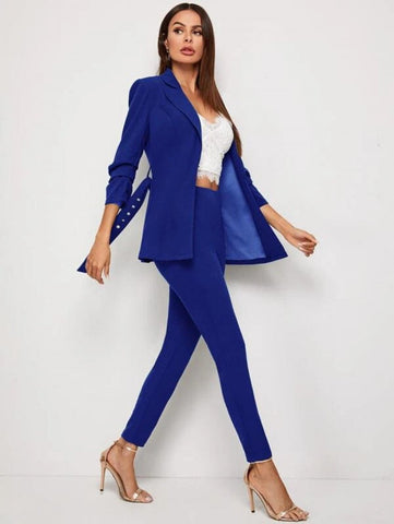 Adjustable Belted Blazer & Pants Set Shein