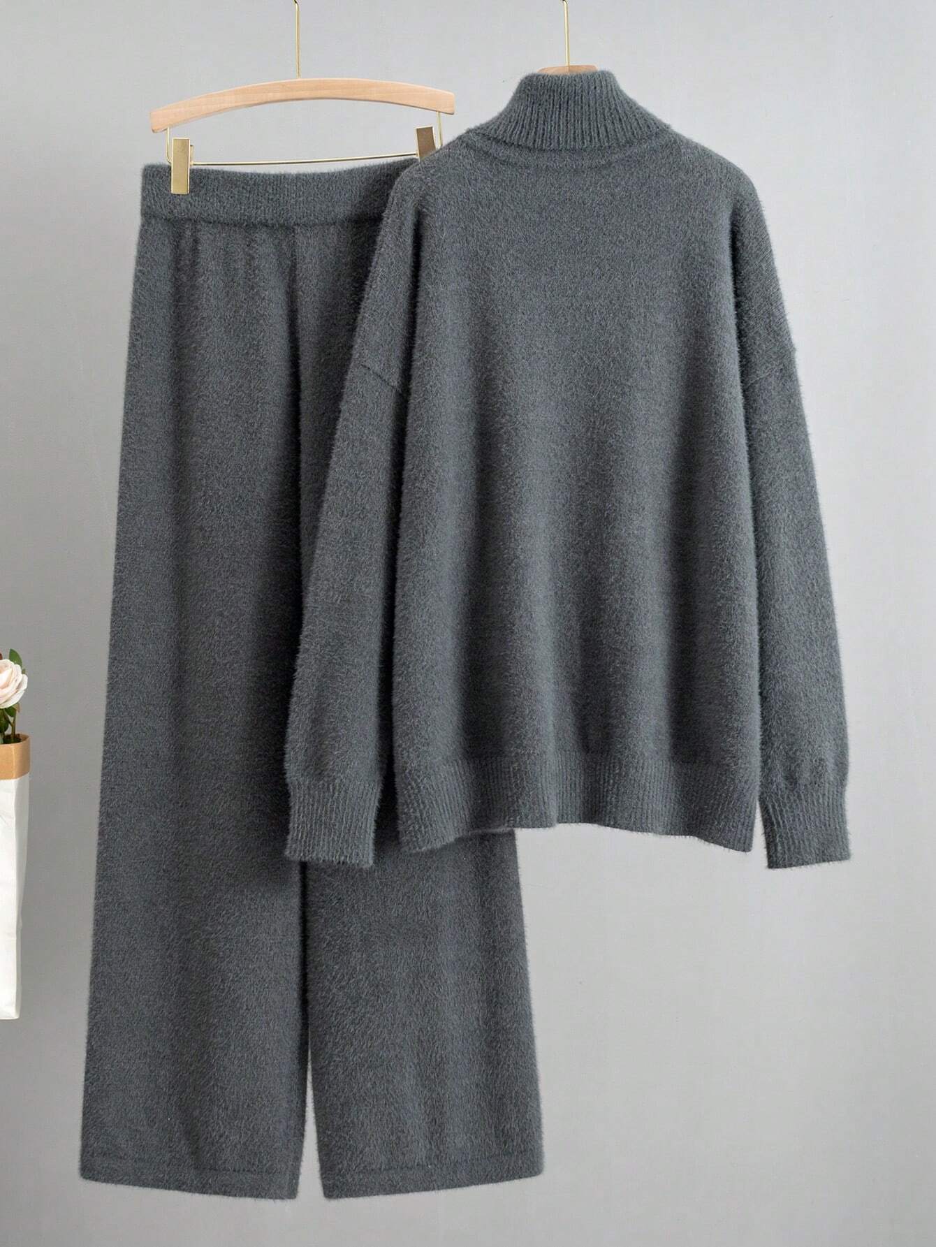 autumn winter warm women knit sweater+ pant tracksuit Shein