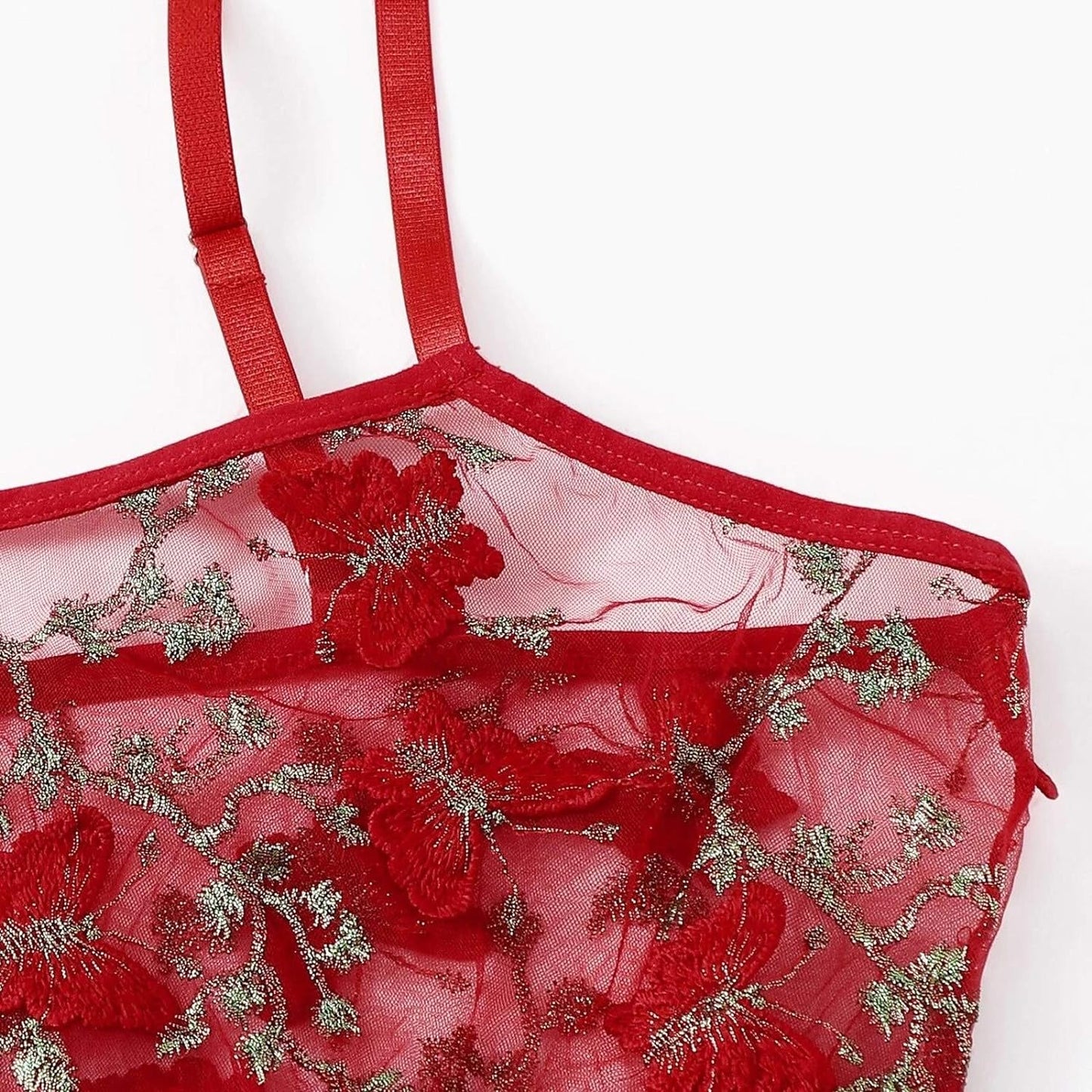 Butterfly Embroidery See Through Lingerie Set shein