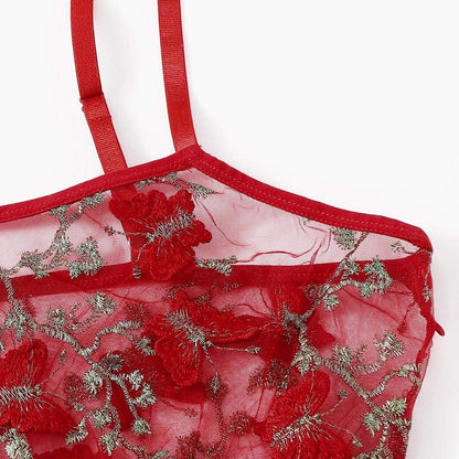 Butterfly Embroidery See Through Lingerie Set shein