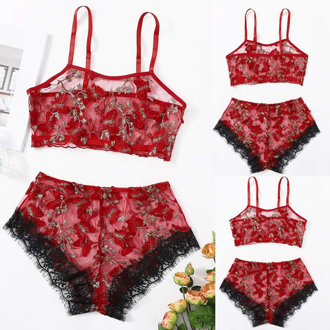 Butterfly Embroidery See Through Lingerie Set shein