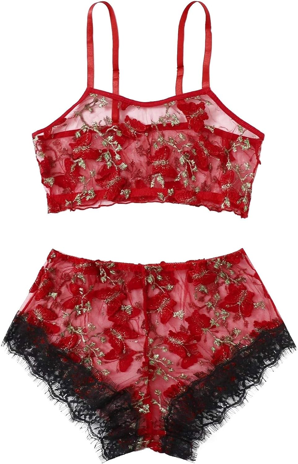 Butterfly Embroidery See Through Lingerie Set shein