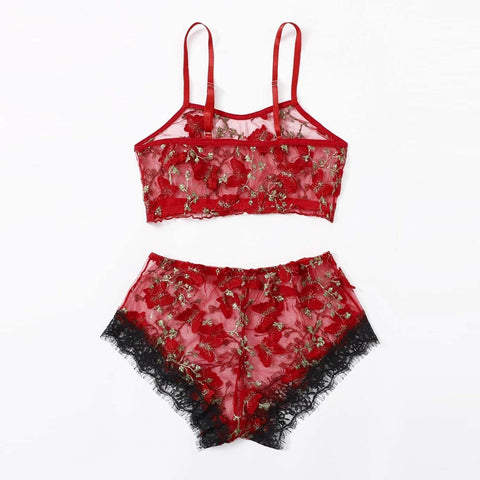 Butterfly Embroidery See Through Lingerie Set shein